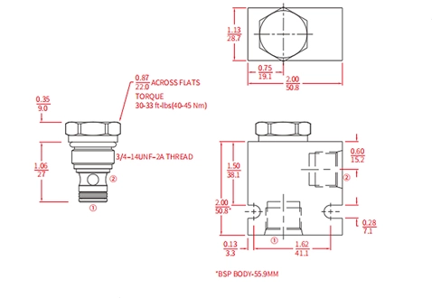 Rendimiento/dimensión/de la válvula de bola de dibujo seccional ICV08-B20, válvula de retención (alta presión)