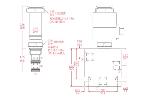 Rendimiento/dimensión/dibujo seccional de la bobina de ISV08-B35, válvula solenoide de 3 vías y 2 posiciones