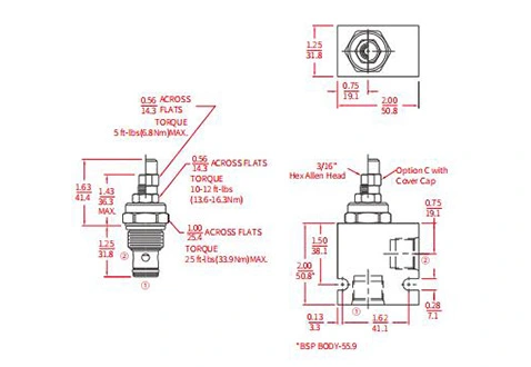 Rendimiento/dimensión/dibujo seccional de la válvula de aguja hidráulica INV10-22